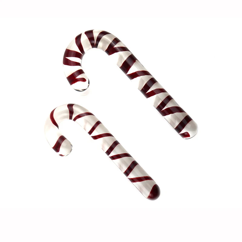 Super Big Fake Penis Red Candy Cane Pyrex Glass Dildo Crystal Sex Product G-spot Vagina Anal Butt Plug Stimulator 2 Sizes Dildos