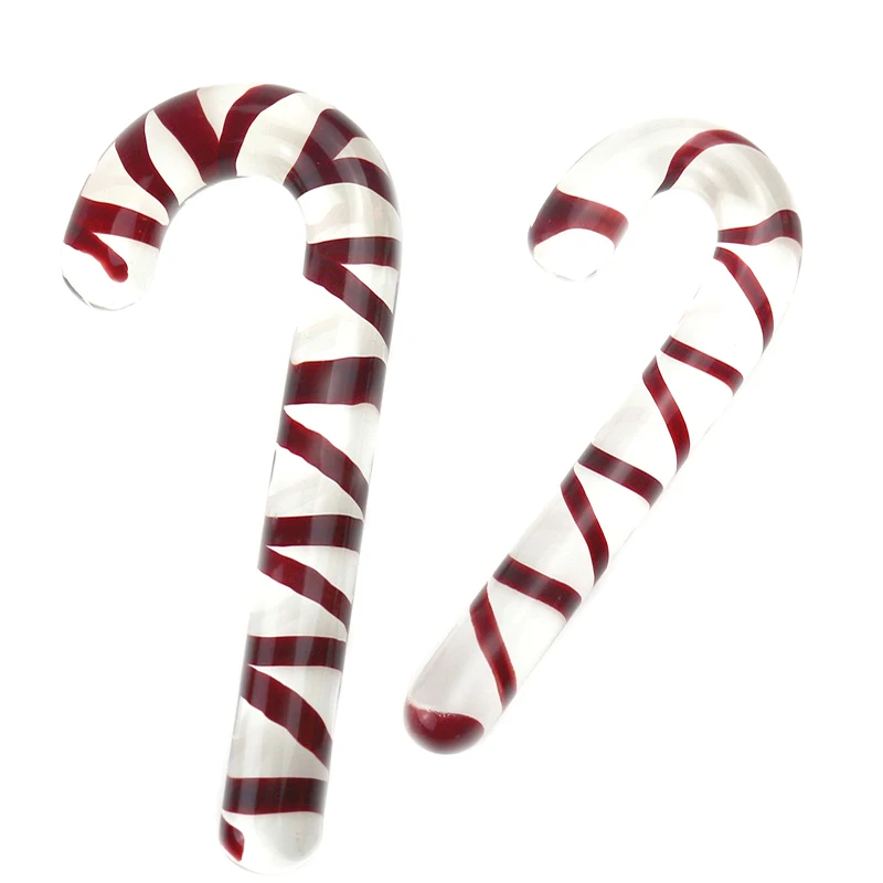 Super Big Fake Penis Red Candy Cane Pyrex Glass Dildo Crystal Sex Product G-spot Vagina Anal Butt Plug Stimulator 2 Sizes Dildos