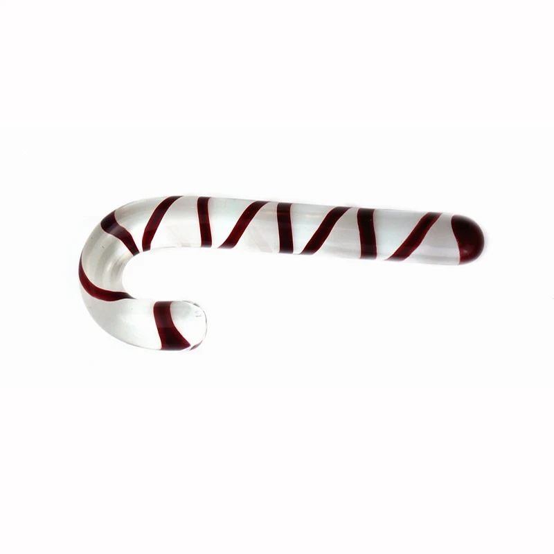 Super Big Fake Penis Red Candy Cane Pyrex Glass Dildo Crystal Sex Product G-spot Vagina Anal Butt Plug Stimulator 2 Sizes Dildos