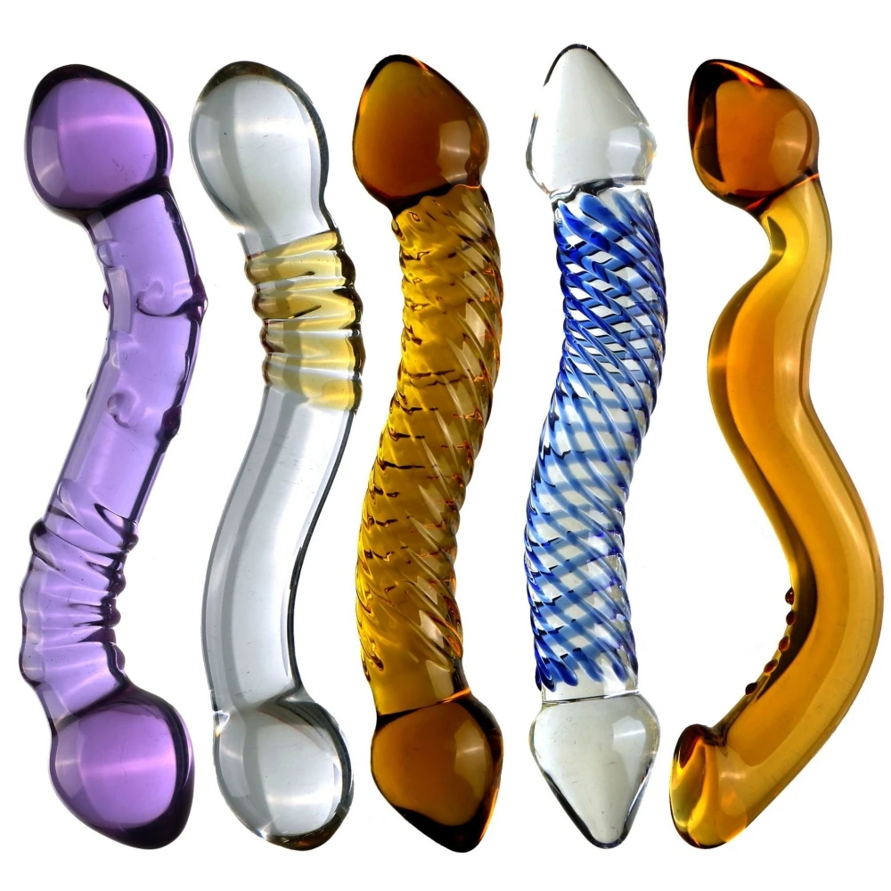 Pyrex Shaped Glass Dildo Artificial Fake Penis with Crystal Anal Butt Plug G-spot Massager Double Adult Toys Sex Toys for Women