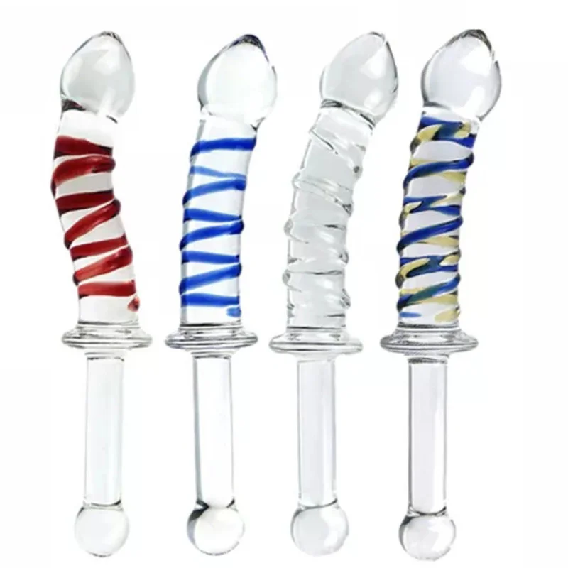 Sword Shape Pyrex Glass Dildo Artificial Dick Male Penis Anal Butt Plug Adult Masturbator Tube Sex Toys Women BDSM
