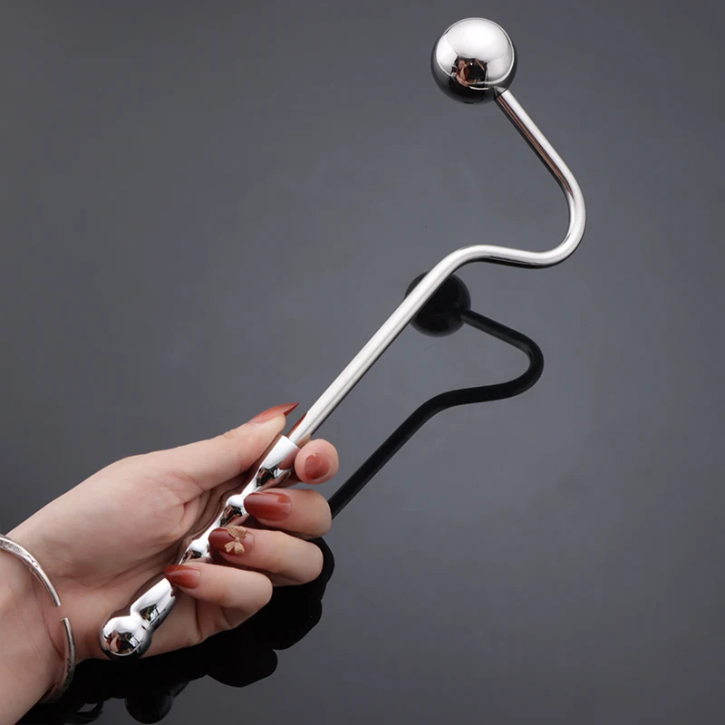 Male Prostate Massager New Curved Anal Hook Metal Ball Head Beads Butt Plug Dilator Sex Toy For Men Woemn Stainless Steel 18+