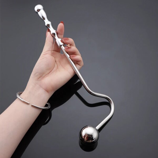 Male Prostate Massager New Curved Anal Hook Metal Ball Head Beads Butt Plug Dilator Sex Toy For Men Woemn Stainless Steel 18+
