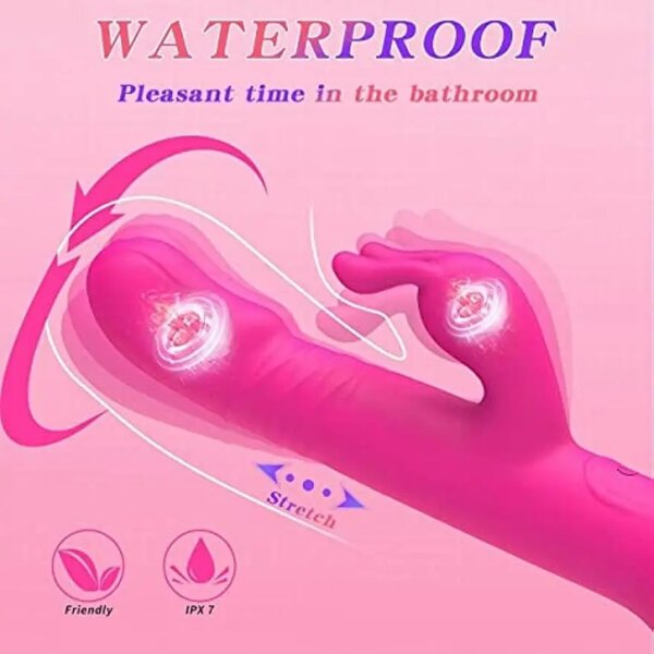 Thrusting Rabbit Vibrator Sex Adult Toys for Women Clitoral Stimulator G-Spot Vibrator with Silicone Suction Cup Dildo