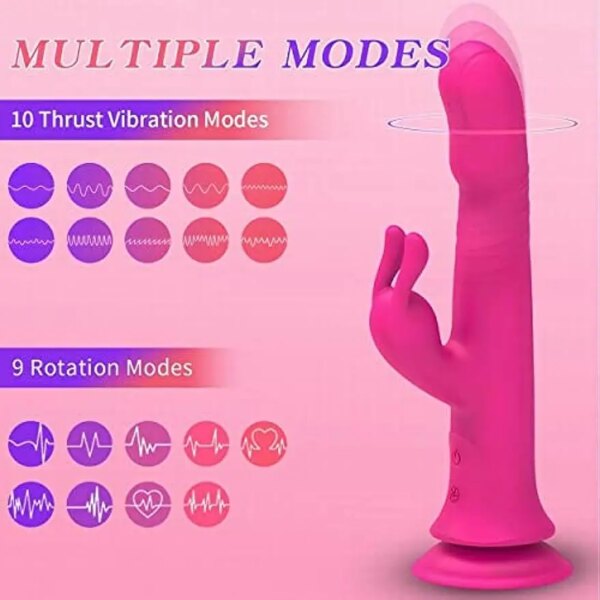 Thrusting Rabbit Vibrator Sex Adult Toys for Women Clitoral Stimulator G-Spot Vibrator with Silicone Suction Cup Dildo