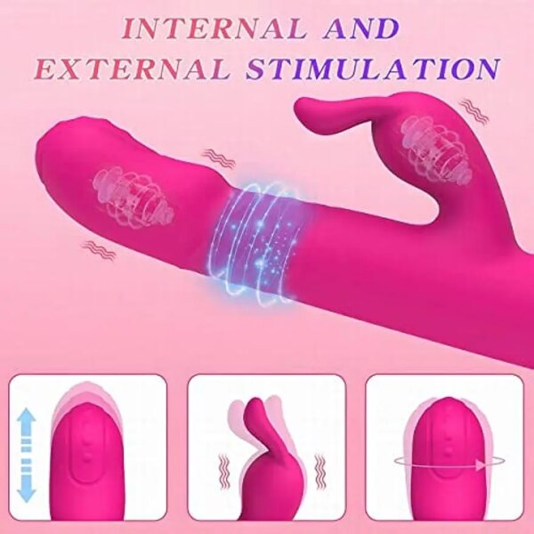 Thrusting Rabbit Vibrator Sex Adult Toys for Women Clitoral Stimulator G-Spot Vibrator with Silicone Suction Cup Dildo