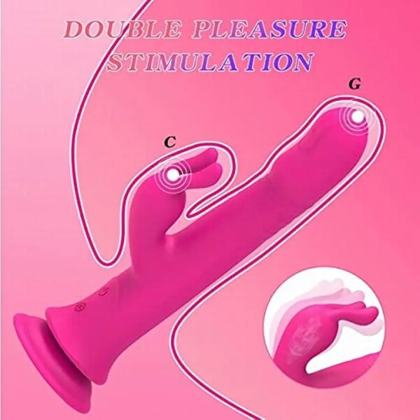 Thrusting Rabbit Vibrator Sex Adult Toys for Women Clitoral Stimulator G-Spot Vibrator with Silicone Suction Cup Dildo