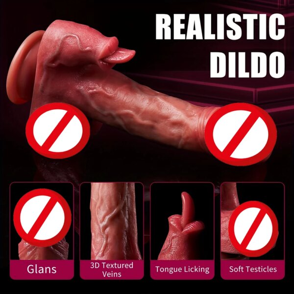 Realistic Thrusting Dildo Licking Vibrator Heated Liquid Silicone Dildo Anal Vibrator Suction Cup Masturbator Big Dick Sex Toys