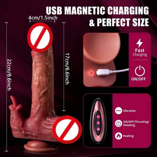 Realistic Thrusting Dildo Licking Vibrator Heated Liquid Silicone Dildo Anal Vibrator Suction Cup Masturbator Big Dick Sex Toys