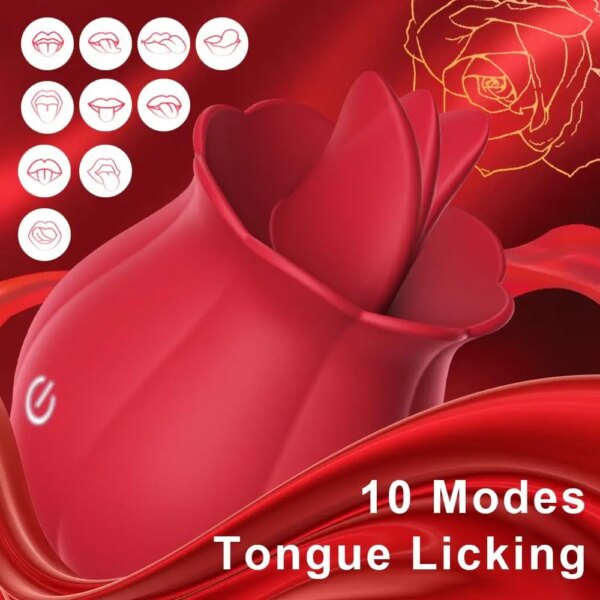 Rose-Vibrator Adult Sex Toys for Women 10 Tongue Licking Nipple Anal Clit Sucker G Spot Stimulator  Erotic Machine Adult Toys 18
