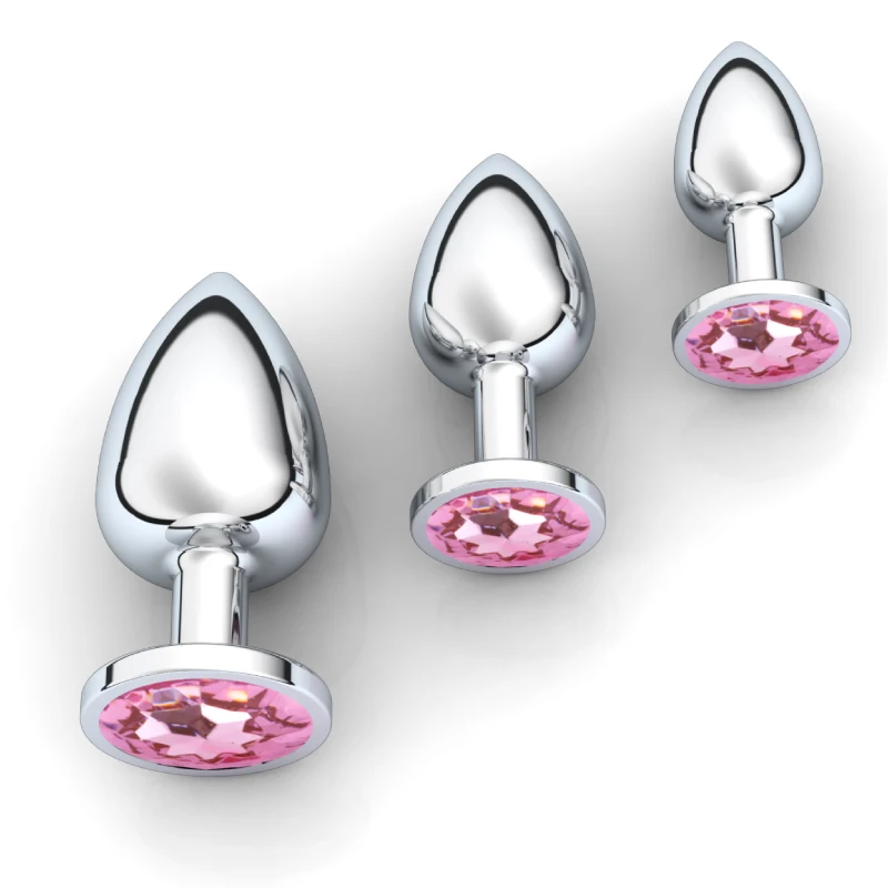 1pc 3 Size Anal Plug Round Stainless Steel Crystal Buttplug Removable Butt Plug Stimulator Anal Sex Toys Prostate Massager Dildo
