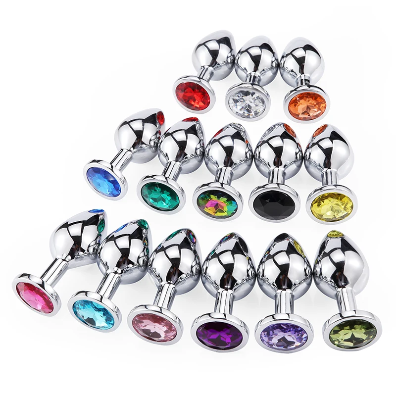 1pc 3 Size Anal Plug Round Stainless Steel Crystal Buttplug Removable Butt Plug Stimulator Anal Sex Toys Prostate Massager Dildo