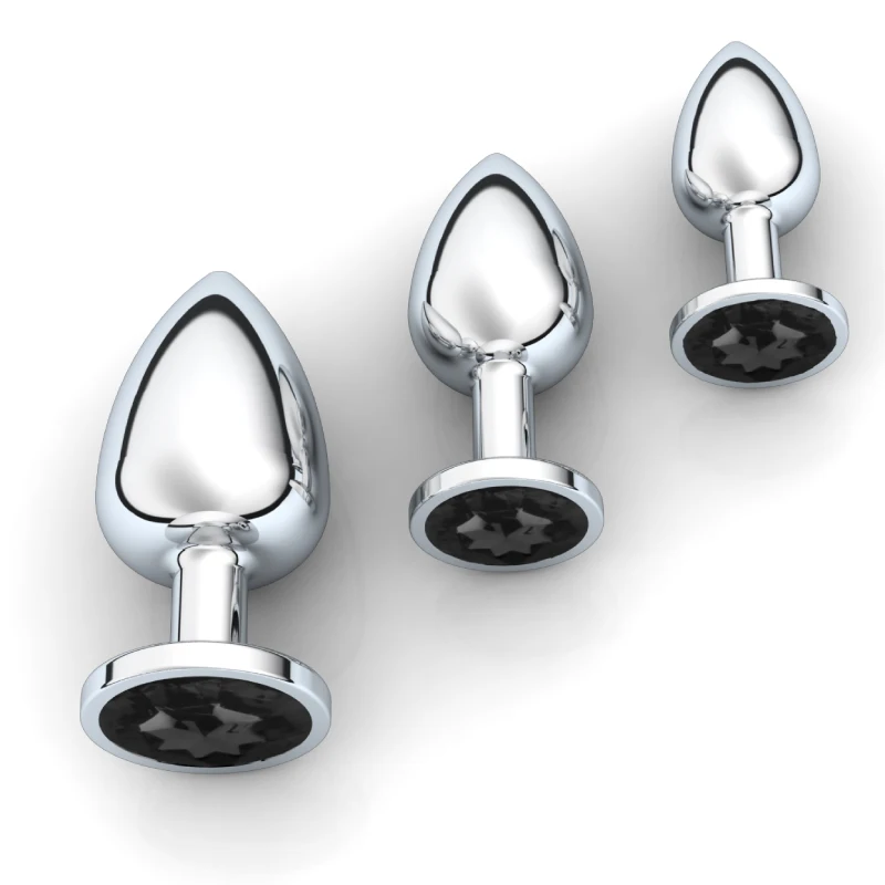 1pc 3 Size Anal Plug Round Stainless Steel Crystal Buttplug Removable Butt Plug Stimulator Anal Sex Toys Prostate Massager Dildo