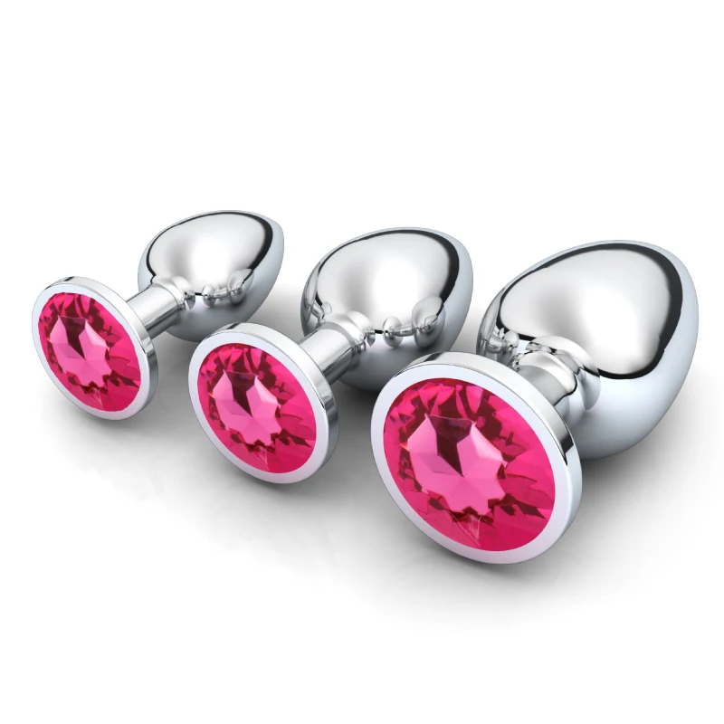 1pc 3 Size Anal Plug Round Stainless Steel Crystal Buttplug Removable Butt Plug Stimulator Anal Sex Toys Prostate Massager Dildo