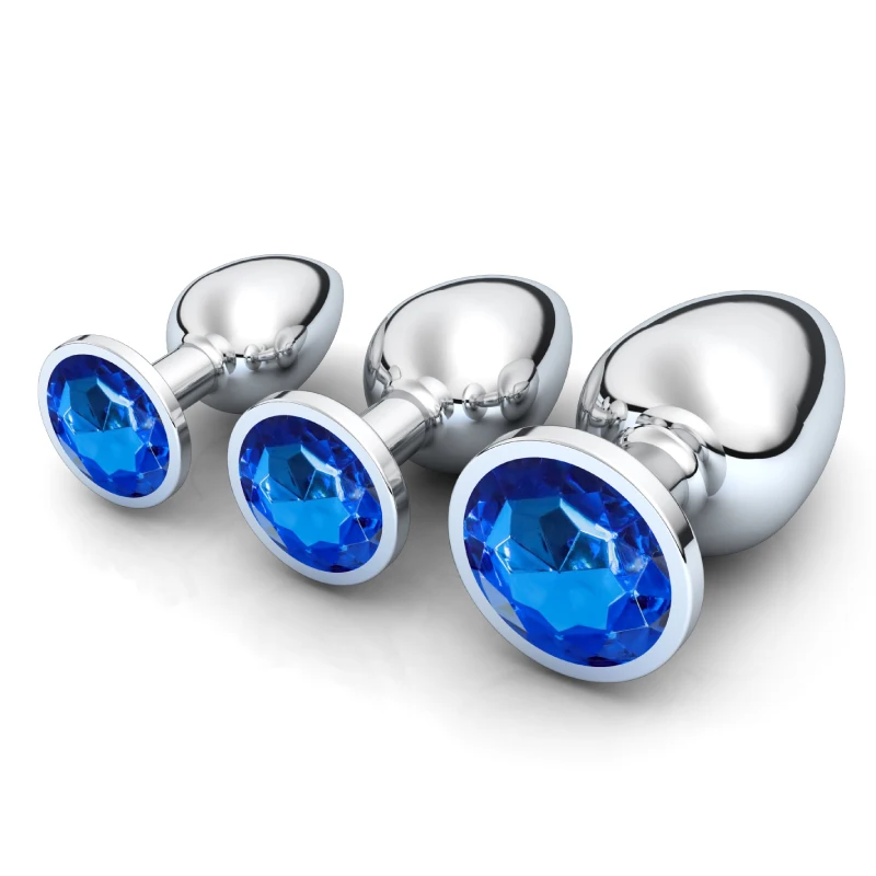 1pc 3 Size Anal Plug Round Stainless Steel Crystal Buttplug Removable Butt Plug Stimulator Anal Sex Toys Prostate Massager Dildo