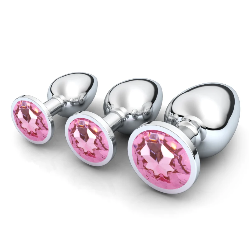 1pc 3 Size Anal Plug Round Stainless Steel Crystal Buttplug Removable Butt Plug Stimulator Anal Sex Toys Prostate Massager Dildo