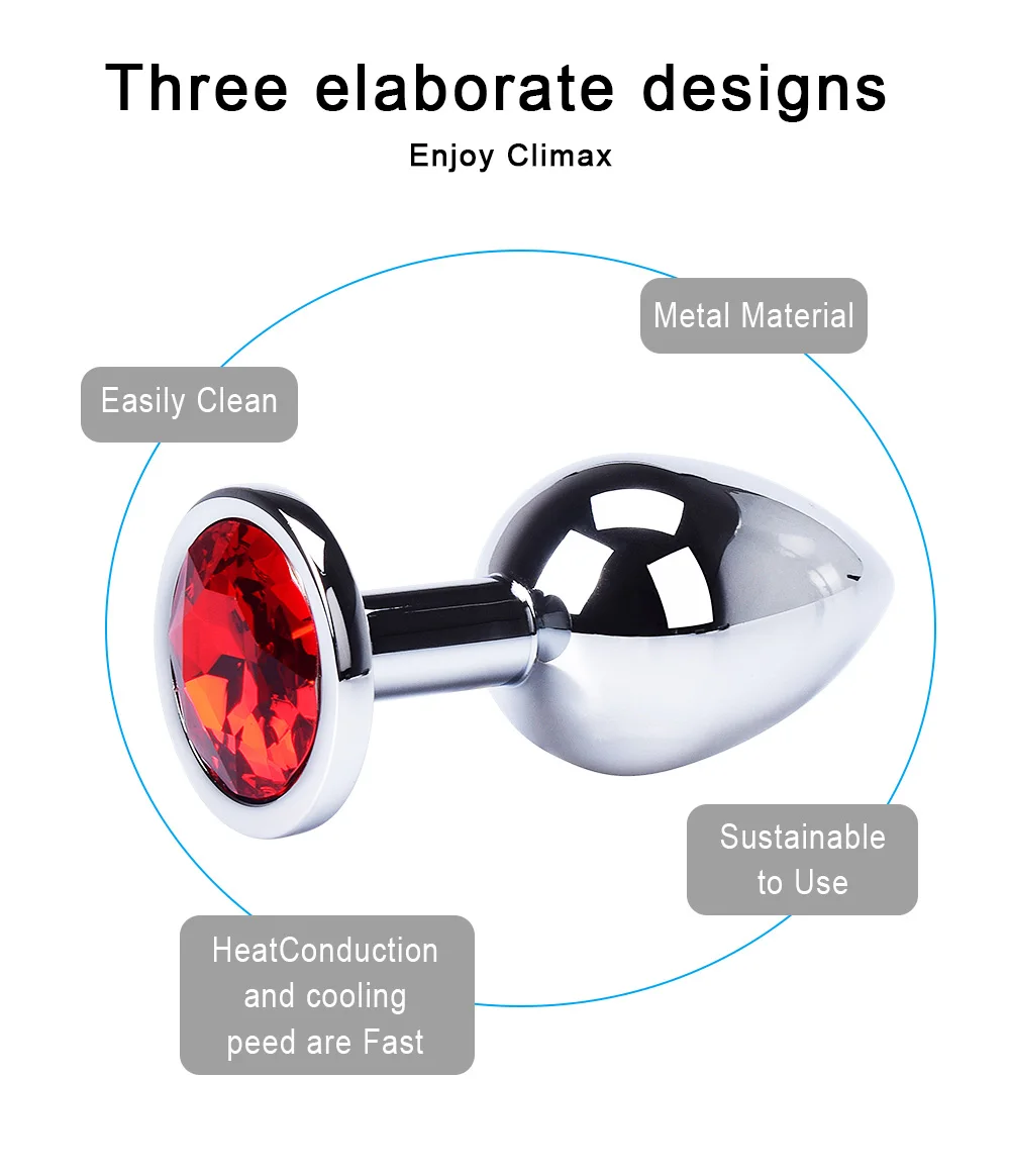 1pc 3 Size Anal Plug Round Stainless Steel Crystal Buttplug Removable Butt Plug Stimulator Anal Sex Toys Prostate Massager Dildo
