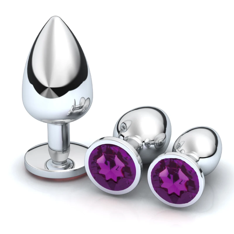 1pc 3 Size Anal Plug Round Stainless Steel Crystal Buttplug Removable Butt Plug Stimulator Anal Sex Toys Prostate Massager Dildo