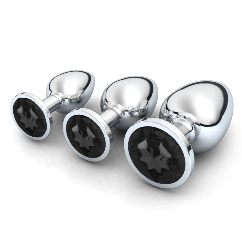 1pc 3 Size Anal Plug Round Stainless Steel Crystal Buttplug Removable Butt Plug Stimulator Anal Sex Toys Prostate Massager Dildo