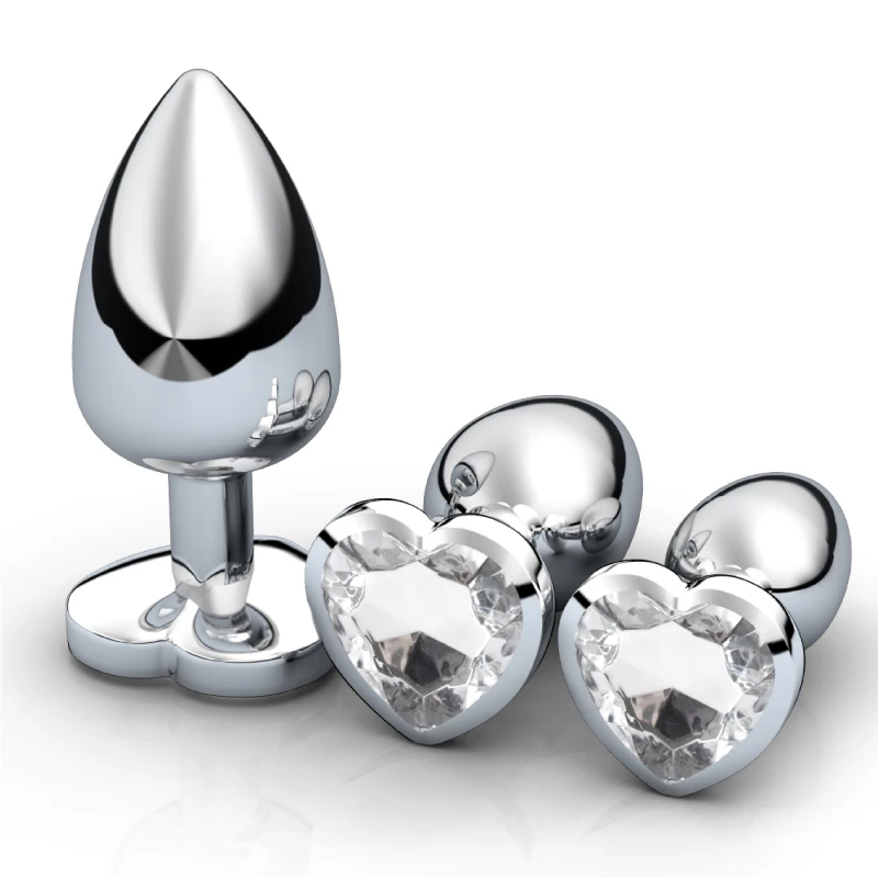3Pcs/Set Smooth Massager Anal Beads Crystal Jewelry Heart Butt Plug StImulator Women Sex Toys Dildo Stainless Steel Anal Plug