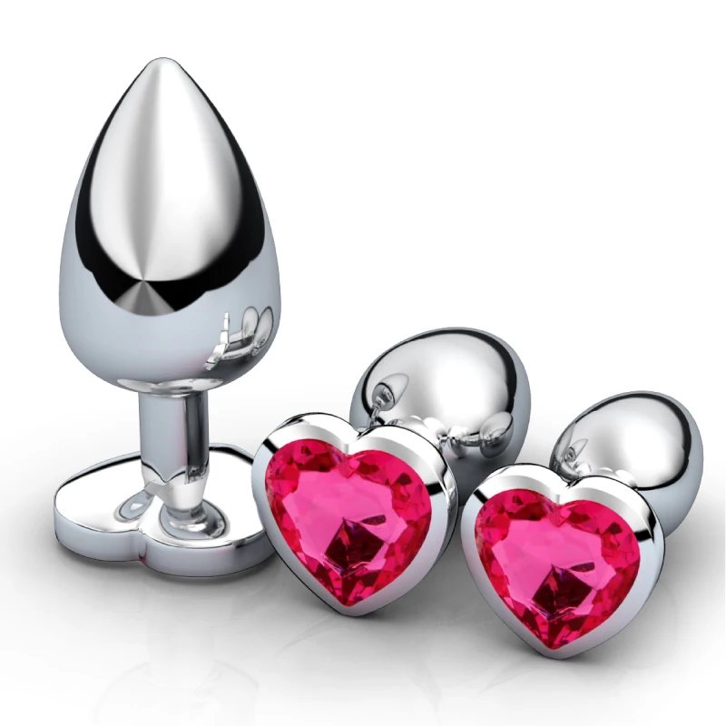 3Pcs/Set Smooth Massager Anal Beads Crystal Jewelry Heart Butt Plug StImulator Women Sex Toys Dildo Stainless Steel Anal Plug
