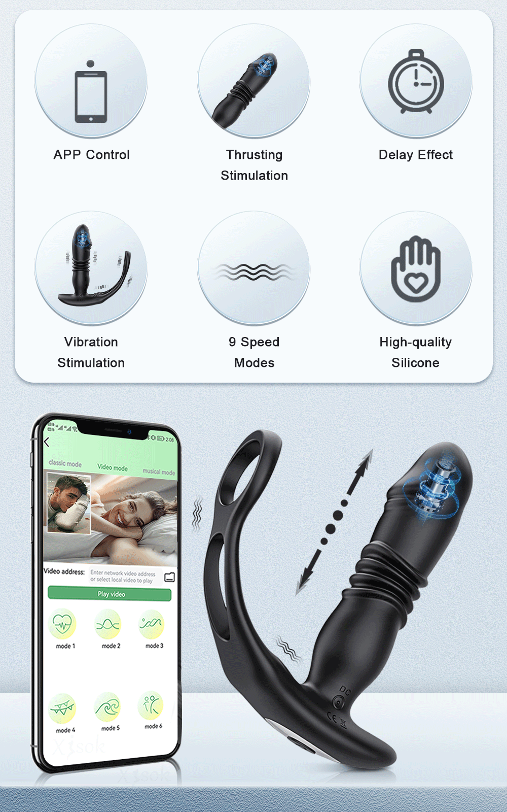 Male Thrusting Prostate Massager Bluetooth APP Vibrator for Men Gay Anal Plug Wireless Remote Butt Plug Sex Toy for Couples
