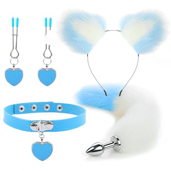 anal sex toys fox tail butt plug sexy plush cat ear headband with bells necklace set massage sex toys for women couples cosplay