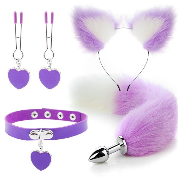 anal sex toys fox tail butt plug sexy plush cat ear headband with bells necklace set massage sex toys for women couples cosplay