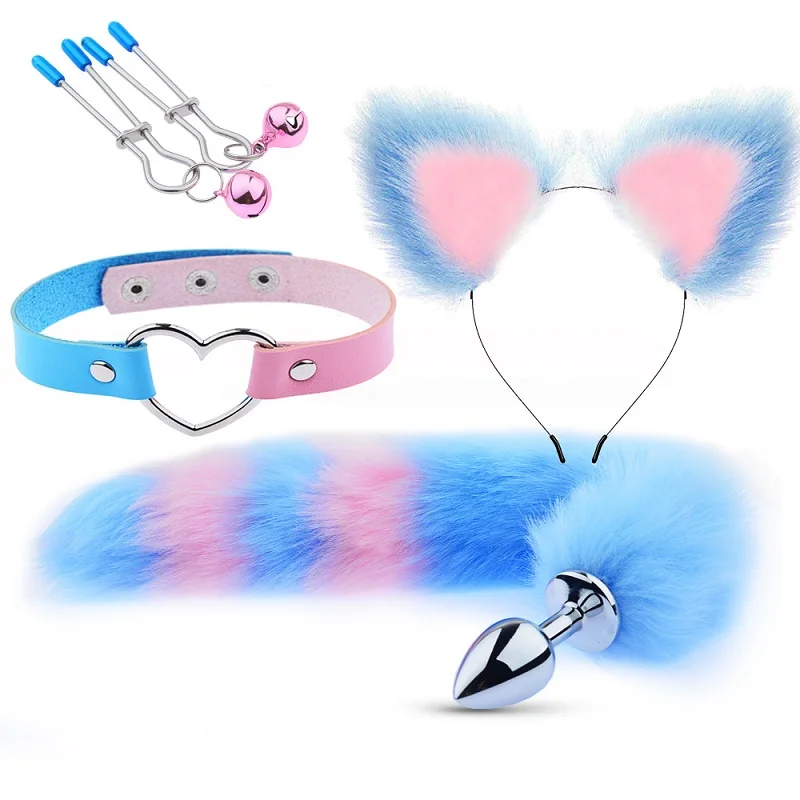 Metal Plush Rabbit Fox Tail Anal Plug Prostate Massager Butt Plug Rabbit Ear BDSM Sex Toys for Women Adult Sex Game