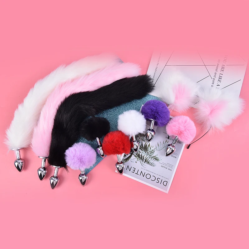 Metal Plush Rabbit Fox Tail Anal Plug Prostate Massager Butt Plug Rabbit Ear BDSM Sex Toys for Women Adult Sex Game