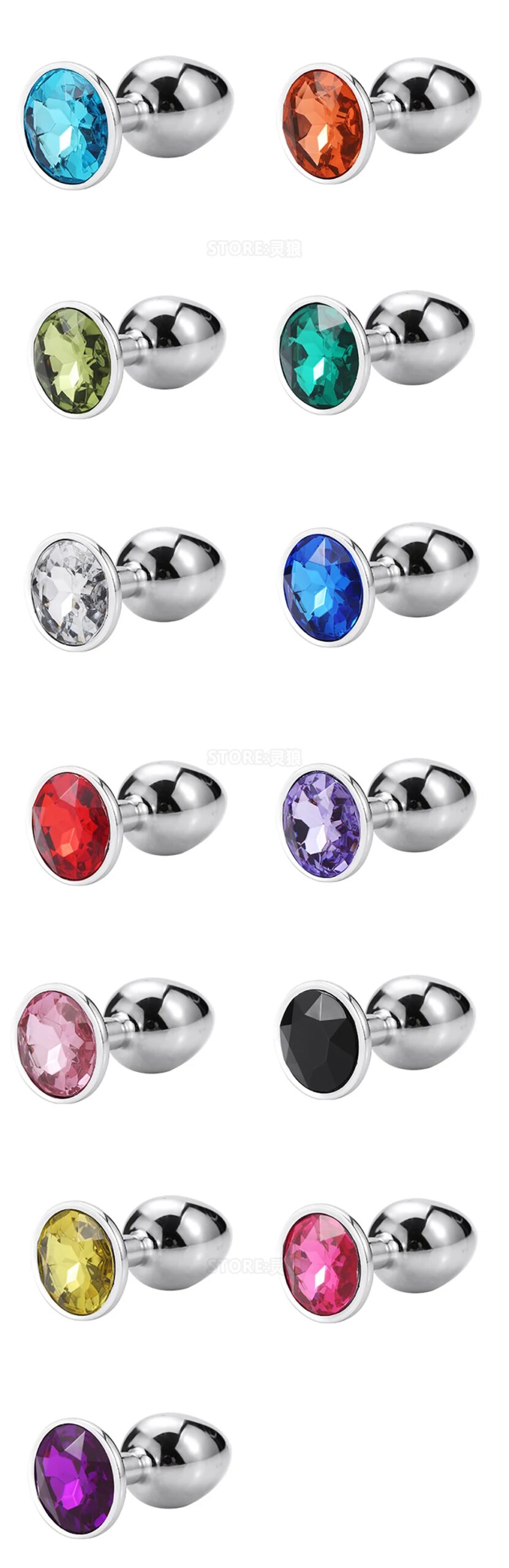 ST15 Sexual toy mini round stainless steel crystal anal plug flat bottom small tail for women/men intimate products detachable d