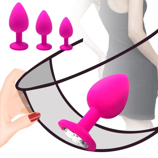 Beginner Anal Plug 3 Different Size Butt Plug with Detachable Acrylic Diamond Female Sex Toy for Men Women Couples Game
