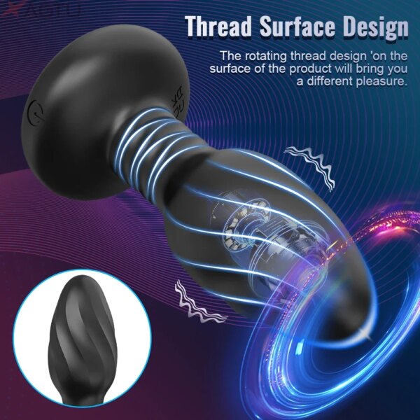 360° Rotation Vibrating LED Butt Plug for Men Wiggle Prostate Massager Gay APP Anal Vibrator Anal Plug Sex Toy for Couples