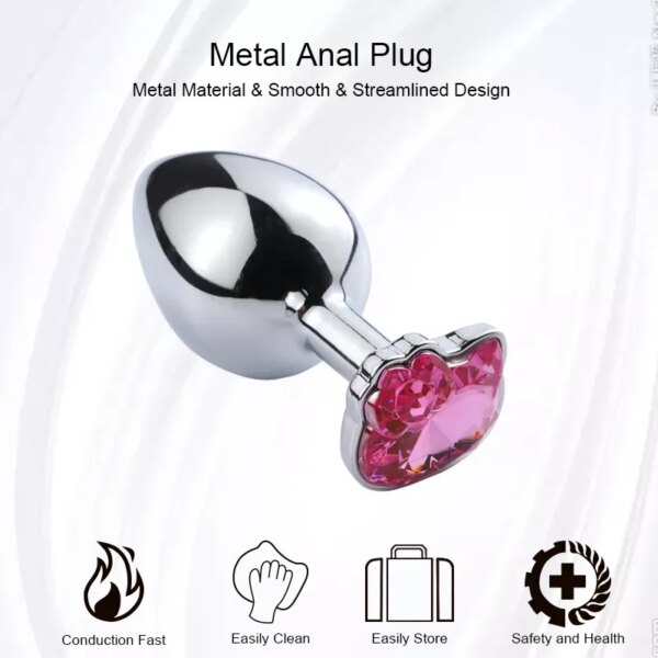 Steel Couples Games Metal Stainless Anal Butt Plug Crystal Holle Kitty Cat Face Bead Masturbador Sex Toys for Men/Women