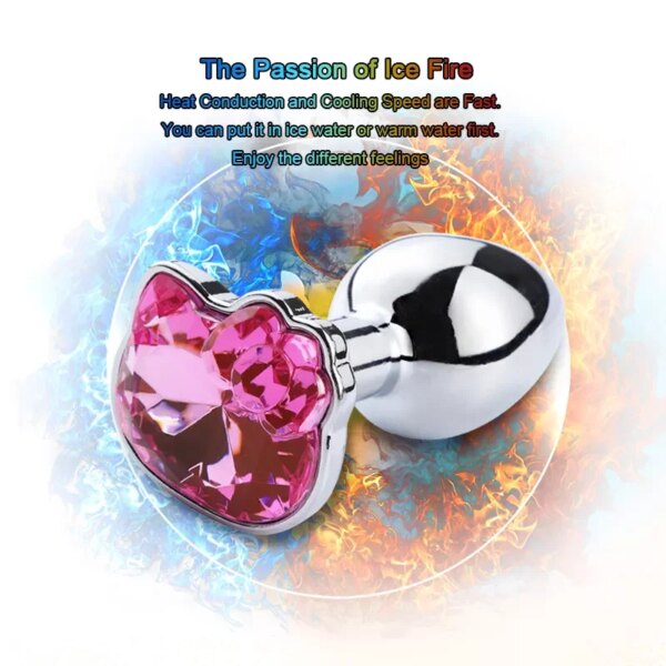 Steel Couples Games Metal Stainless Anal Butt Plug Crystal Holle Kitty Cat Face Bead Masturbador Sex Toys for Men/Women
