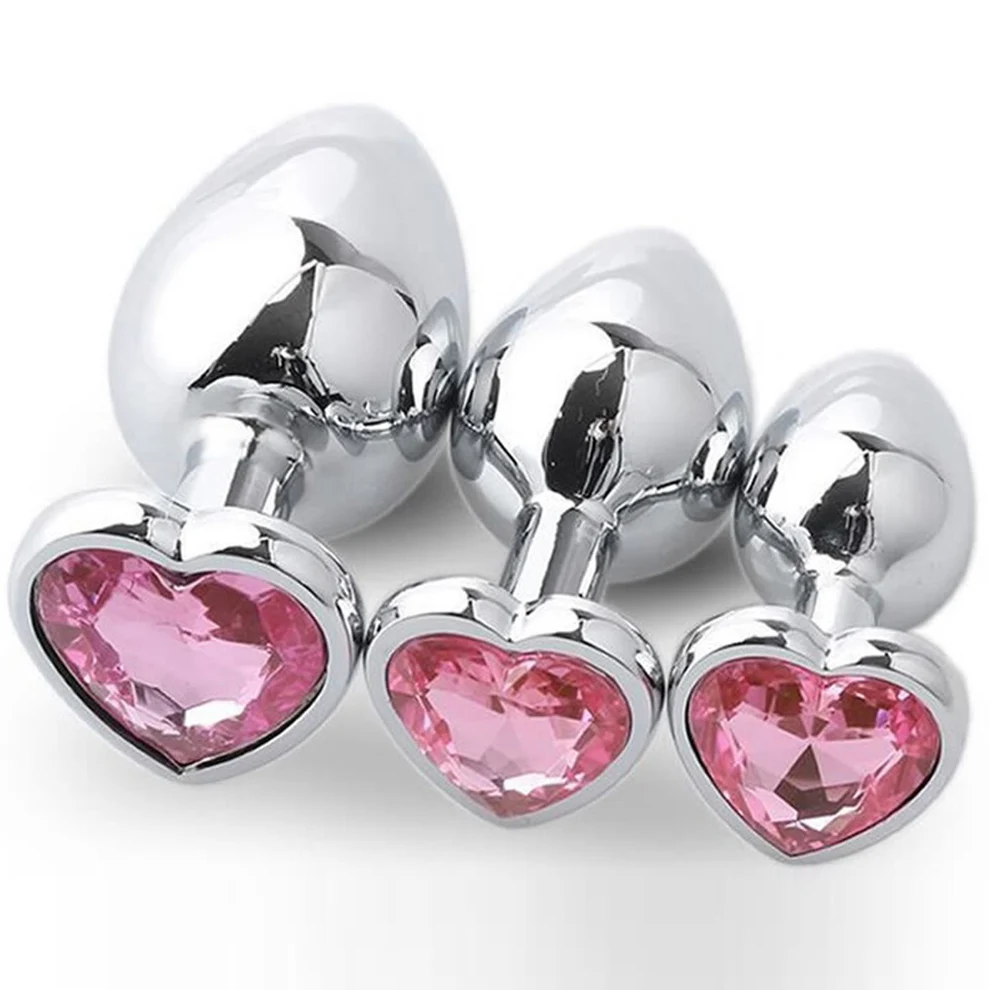 3Pc/Set Anal Plug Heart Stainless Steel Crystal Smooth Toy For Women 3 Size Butt Plug Stimulator Prostate Massager Adult Sex Toy