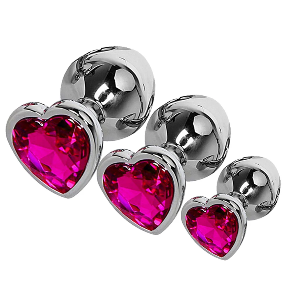 3Pc/Set Anal Plug Heart Stainless Steel Crystal Smooth Toy For Women 3 Size Butt Plug Stimulator Prostate Massager Adult Sex Toy