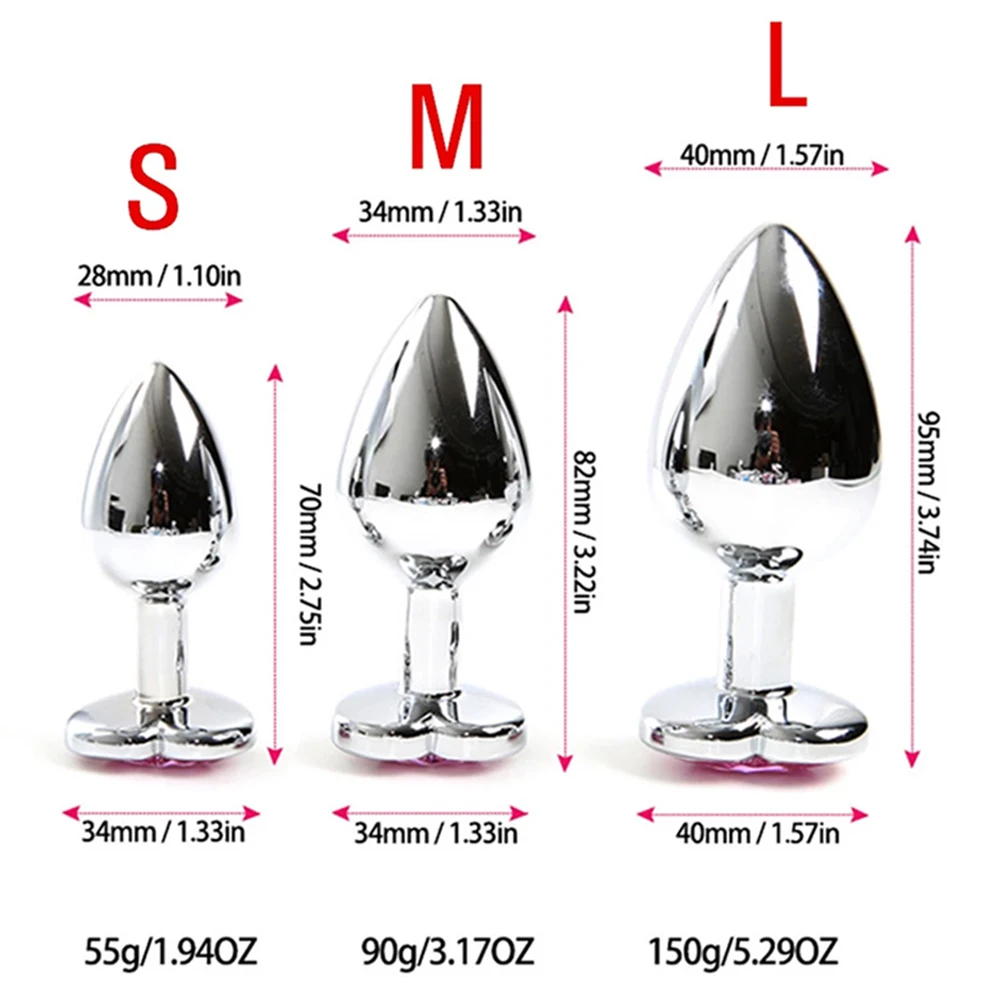 3Pc/Set Anal Plug Heart Stainless Steel Crystal Smooth Toy For Women 3 Size Butt Plug Stimulator Prostate Massager Adult Sex Toy
