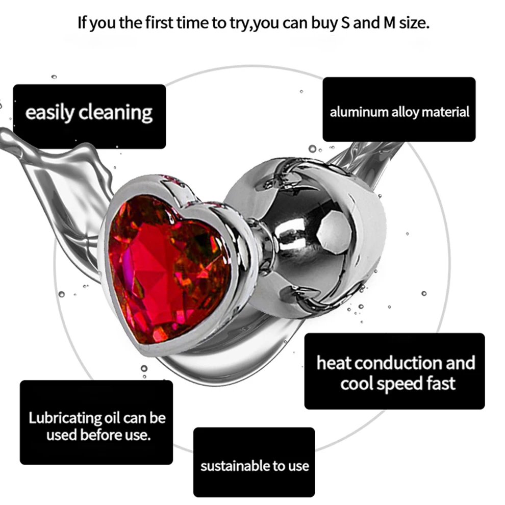 3Pc/Set Anal Plug Heart Stainless Steel Crystal Smooth Toy For Women 3 Size Butt Plug Stimulator Prostate Massager Adult Sex Toy