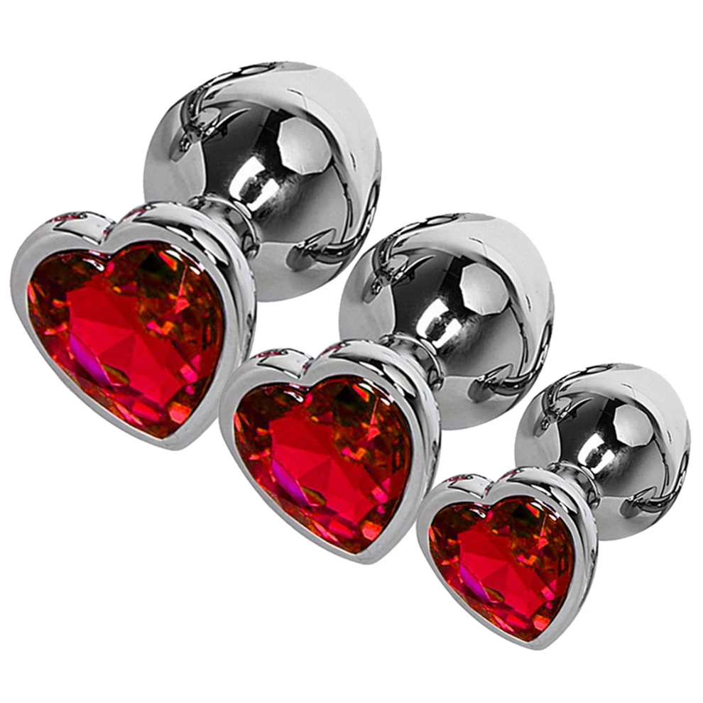 3Pc/Set Anal Plug Heart Stainless Steel Crystal Smooth Toy For Women 3 Size Butt Plug Stimulator Prostate Massager Adult Sex Toy