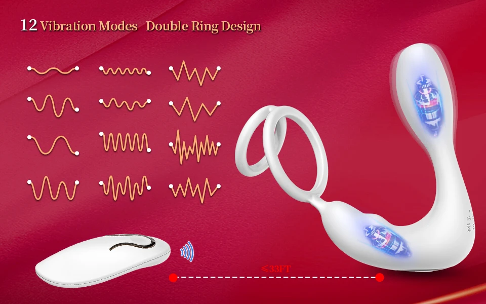 Safiman Prostate Massager Anal Vibrator Male Sex Toys with Cock Ring Vibrating Butt Plugs for Men 12 Vibrating Modes Wireless