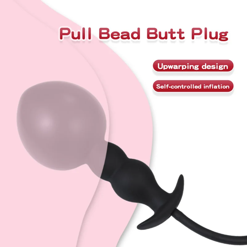 Expansion Diameter 14cm Inflatable Dildo Anal Plug with 5 Beads Built-in Silicone Column Huge Butt Plug Ass Dilator Anal Sex Toy