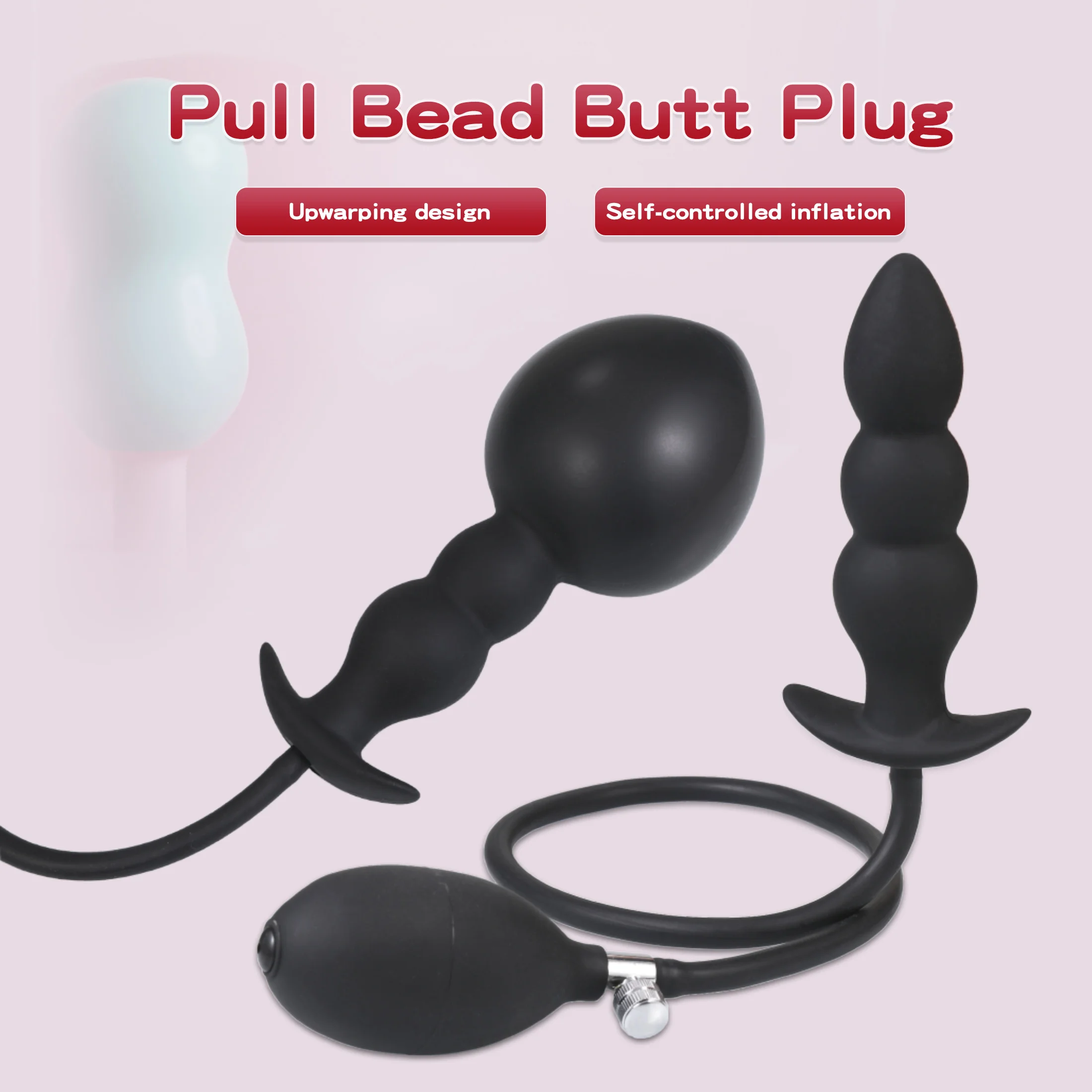 Expansion Diameter 14cm Inflatable Dildo Anal Plug with 5 Beads Built-in Silicone Column Huge Butt Plug Ass Dilator Anal Sex Toy