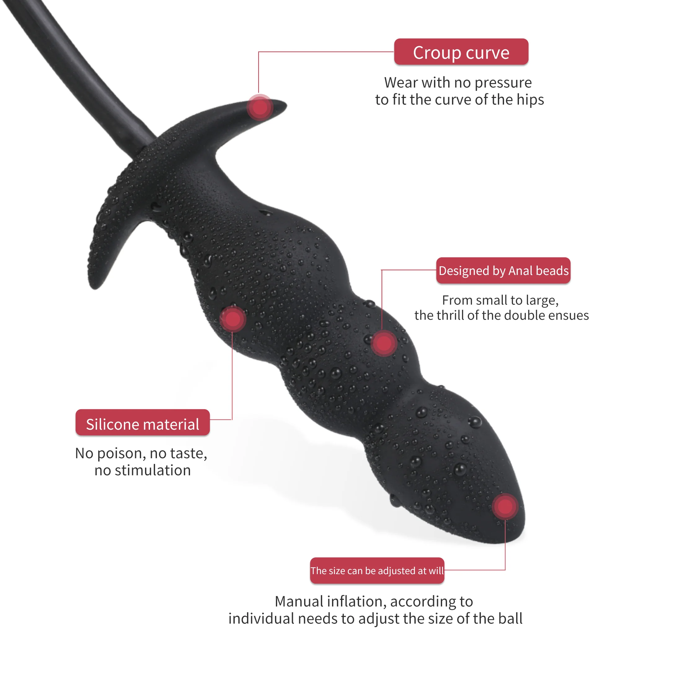 Expansion Diameter 14cm Inflatable Dildo Anal Plug with 5 Beads Built-in Silicone Column Huge Butt Plug Ass Dilator Anal Sex Toy