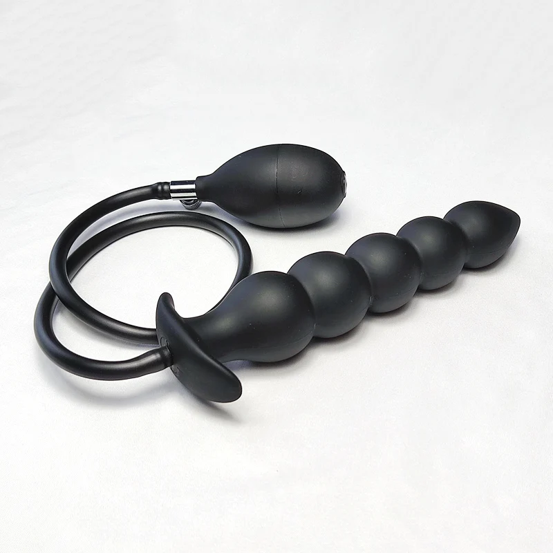 Expansion Diameter 14cm Inflatable Dildo Anal Plug with 5 Beads Built-in Silicone Column Huge Butt Plug Ass Dilator Anal Sex Toy