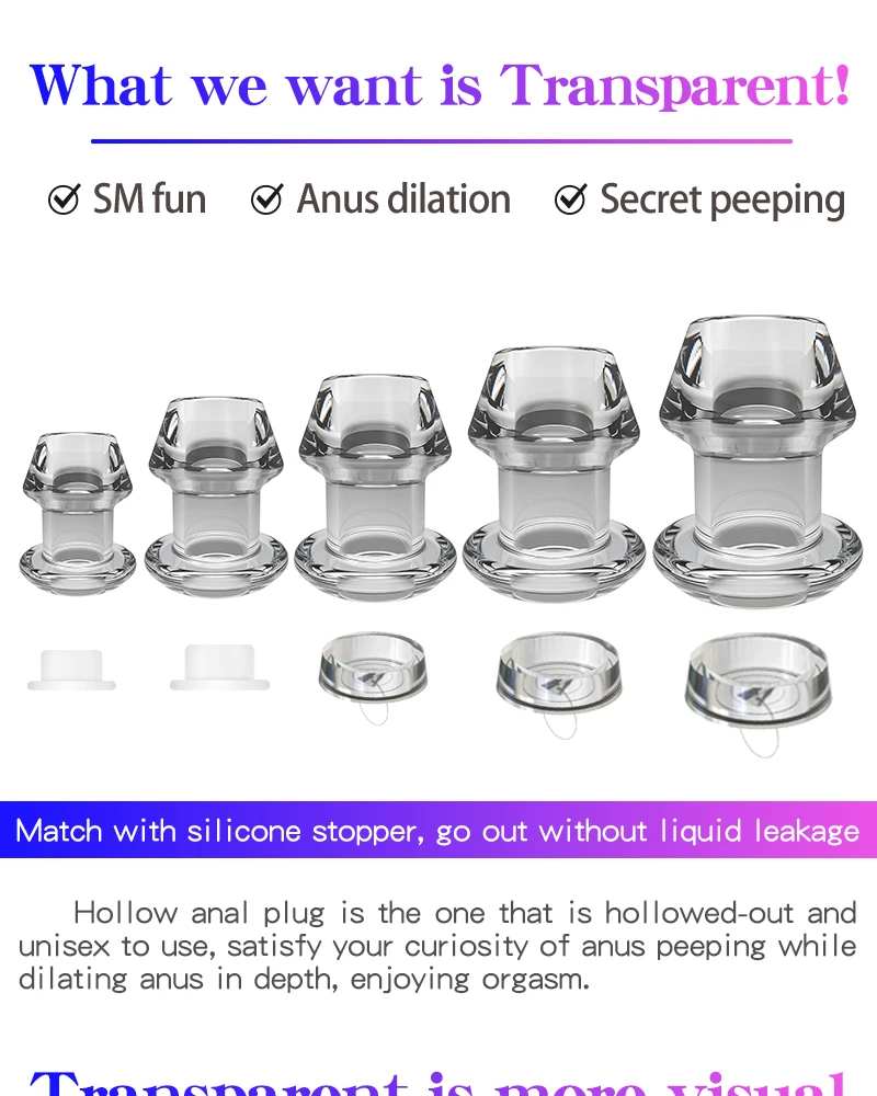 Hollow Anal Plug with Matched Stopper Enema Anal Expander Butt Plug Peep Vagina and Anus Dilation SM Sex Toy Anal Sex Toys Woman Hollow Anal Plug with Matched Stopper Enema Anal Expander Butt Plug Peep Vagina and Anus Dilation SM Sex Toy Anal Sex Toys Woman
