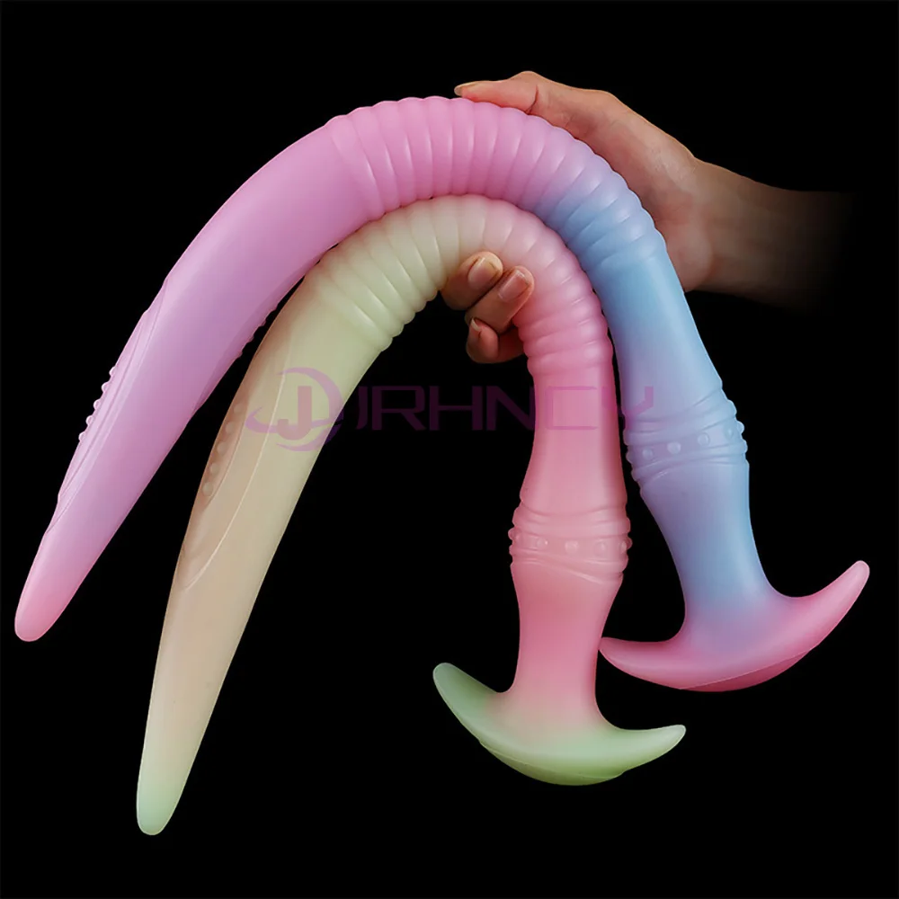 Glow In The Dark Anal Plug Long Butt Plug Tail Adult Sex Toys For Women Men Prostate Massage Anal Dilation Soft Silicone Butplug