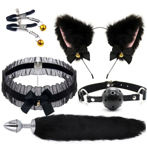 fox tail anal plug sexy plush cat ears headbands set butt plug tail erotic cosplay sex toys for women anal masturbating