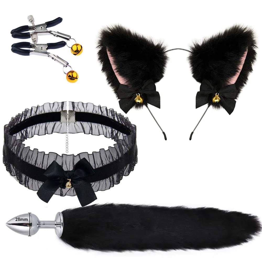 Fox Tail Anal Plug Sexy Plush Cat Ears Headbands Set Butt Plug Tail Erotic Cosplay Sex Toys for Women Anal Masturbating