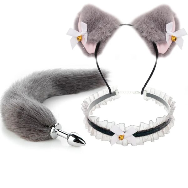 fox tail anal plug sexy plush cat ears headbands set butt plug tail erotic cosplay sex toys for women anal masturbating